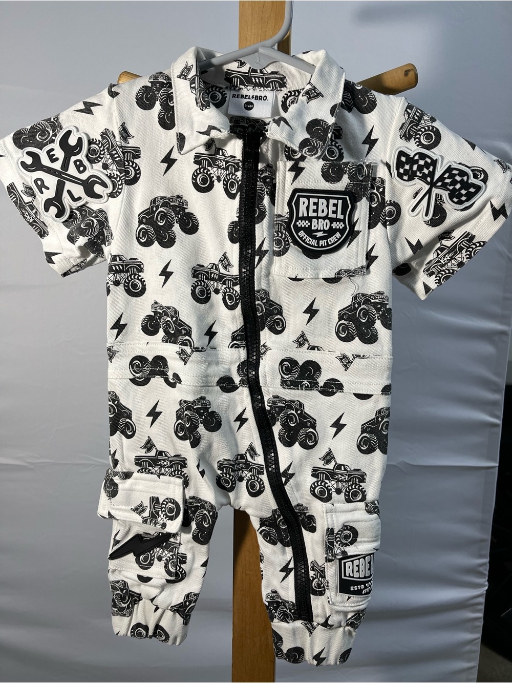 REBEL BRO JOGGER JUMPSUIT MONSTER TRUCK AXEL Black/White SIZE 3-6 months